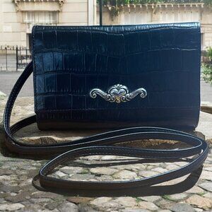 Signed Brighton Black Crocodile-Embossed Trifold Wallet Purse Clutch